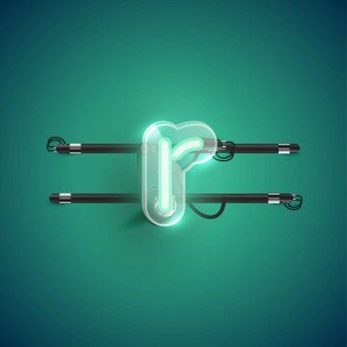 Plastik kutulu gerçekçi neon R karakteri, illu vektörü