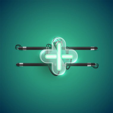 Etrafta plastik kılıflı gerçekçi neon artı tabela karakteri,