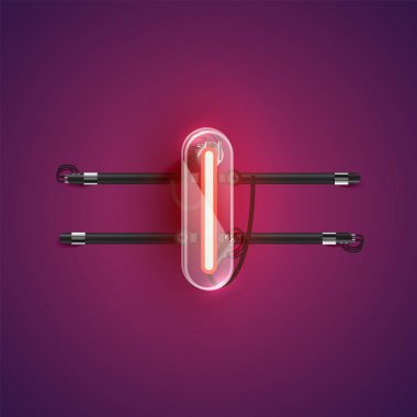 Plastik kutulu gerçekçi neon I karakteri, illu vektörü
