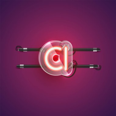 Gerçekçi neon ışığı. Plastik kaplı bir karakter. İllu vektörü.