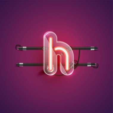Plastik kutulu gerçekçi neon H karakteri, illu vektörü