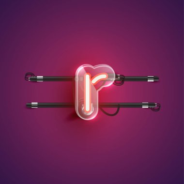 Plastik kutulu gerçekçi neon R karakteri, illu vektörü