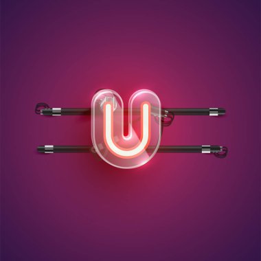 Plastik kutulu gerçekçi neon U karakteri, İllu vektörü