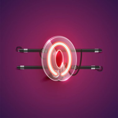 Plastik çantalı gerçekçi neon '0' karakteri, vektör il