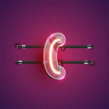 Etrafında plastik kılıf olan gerçekçi neon parantez karakteri, vec