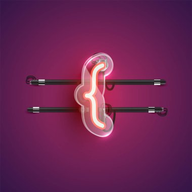 Etrafında plastik kılıf olan gerçekçi neon parantez karakteri, vec