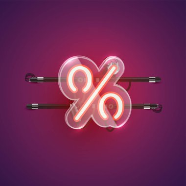 Plastik çantalı gerçekçi neon 'yüzde' karakteri, vec