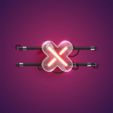 Plastik kutulu gerçekçi neon çarpma işareti karakteri