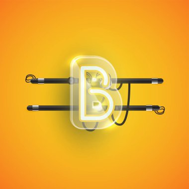 Plastik kutulu gerçekçi neon B karakteri, illu vektörü