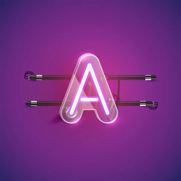 Realista neon A karakter műanyag tok körül, vektor illu — Stock Vector