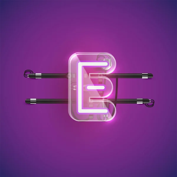 Realistic neon E character with plastic case around, vector illu — Stock Vector