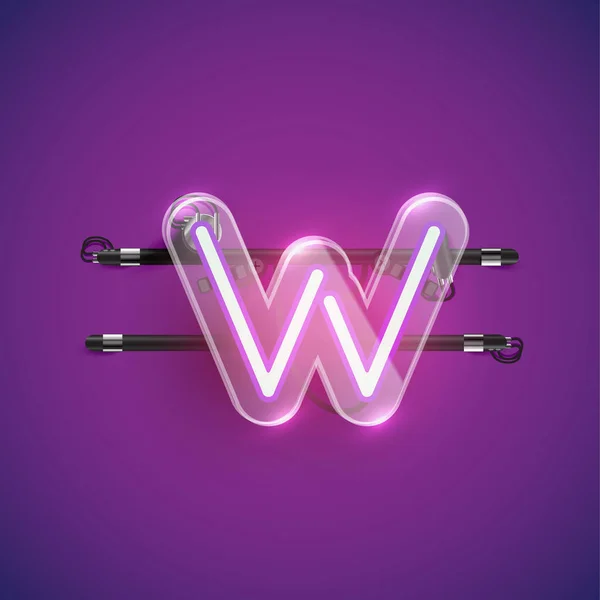 ตัวอักษร Neon W ที่เป็นจริงพร้อมกล่องพลาสติกรอบ, เวกเตอร์ illu — ภาพเวกเตอร์สต็อก
