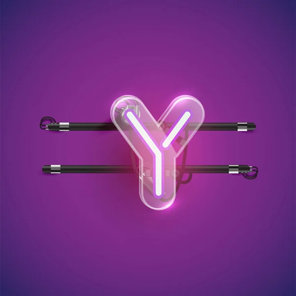 Realistische neon Y karakter met plastic kast rond, vector illu — Stockvector