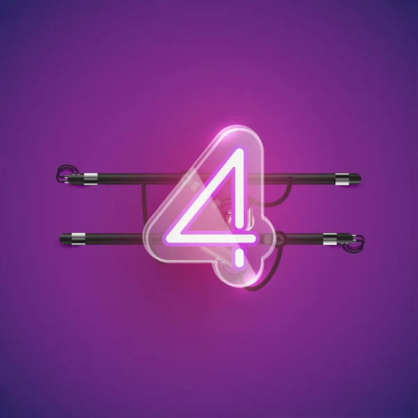 Realistisch neon '4' karakter met plastic omhulsel, vector il — Stockvector