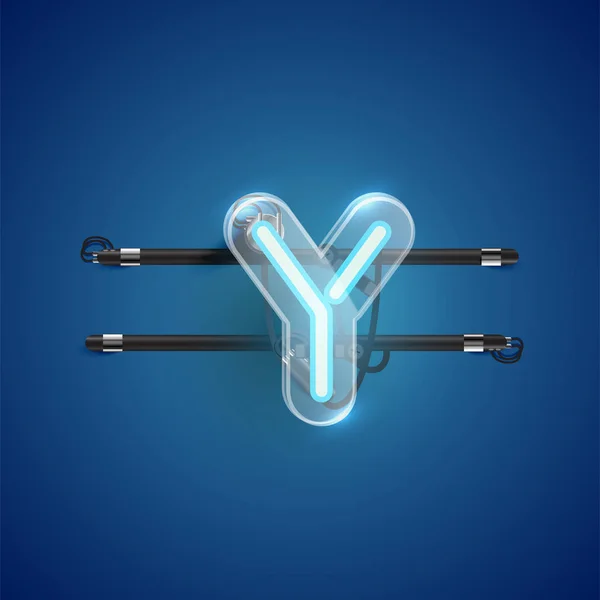 Caractère réaliste néon Y avec boîtier en plastique autour, vecteur illu — Image vectorielle