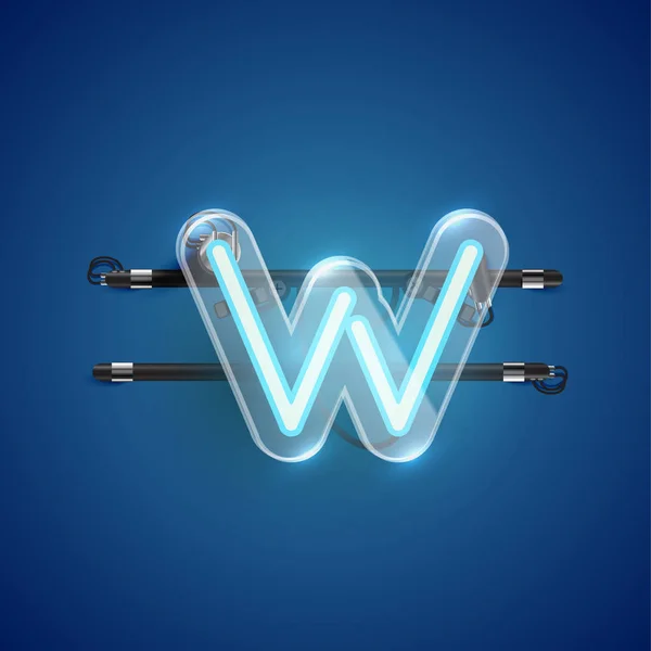 Realistisk neon W karaktär med plastfodral runt, vektor illu — Stock vektor