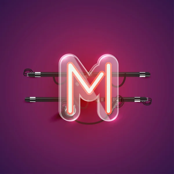 Realistisch neon M karakter met plastic omhulsel, vector illu — Stockvector