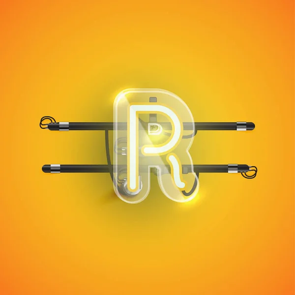 Ρεαλιστικός χαρακτήρας νέον R με πλαστική θήκη γύρω, διάνυσμα illu — Διανυσματικό Αρχείο