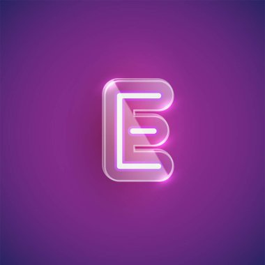 Plastik kutulu gerçekçi neon E karakteri, illu vektörü