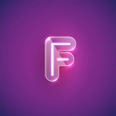 Plastik kutulu gerçekçi neon F karakteri, illu vektörü