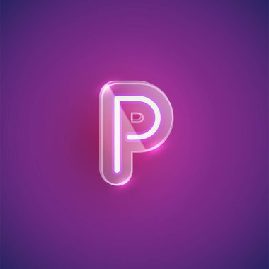 Plastik kutulu gerçekçi neon P karakteri, illu vektörü