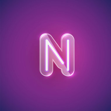 Plastik kutulu gerçekçi neon N karakteri, illu vektörü