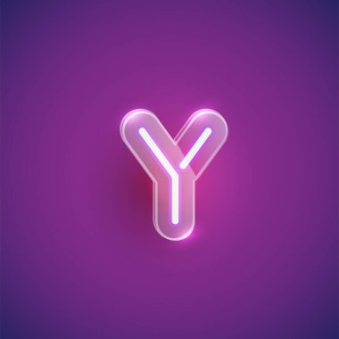 Plastik kutulu gerçekçi neon Y karakteri, illu vektörü