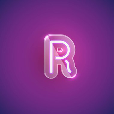 Plastik kutulu gerçekçi neon R karakteri, illu vektörü