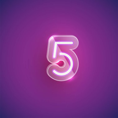Plastik çantalı gerçekçi neon '5' karakteri, vektör il