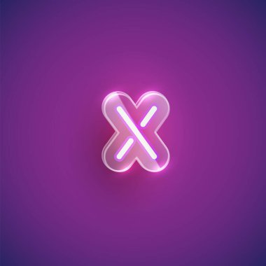 Plastik kutulu gerçekçi neon X karakteri, illu vektörü