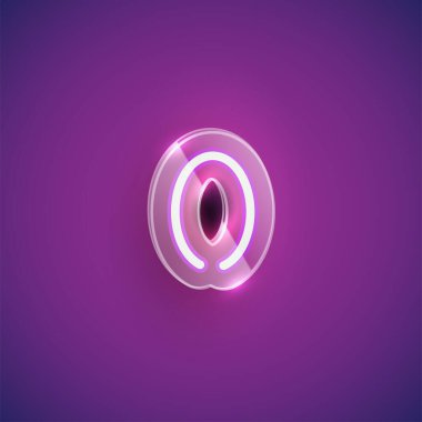 Plastik çantalı gerçekçi neon '0' karakteri, vektör il