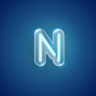 Plastik kutulu gerçekçi neon N karakteri, illu vektörü
