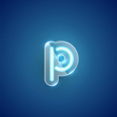 Plastik kutulu gerçekçi neon P karakteri, illu vektörü