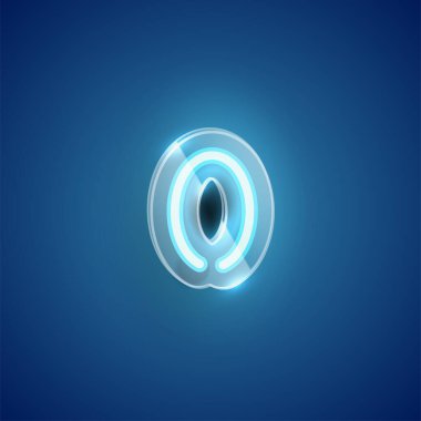 Plastik çantalı gerçekçi neon '0' karakteri, vektör il