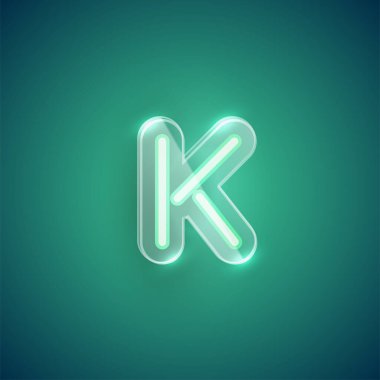 Plastik kutulu gerçekçi neon K karakteri, illu vektörü