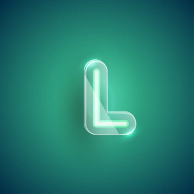 Plastik kutulu gerçekçi neon L karakteri, illu vektörü