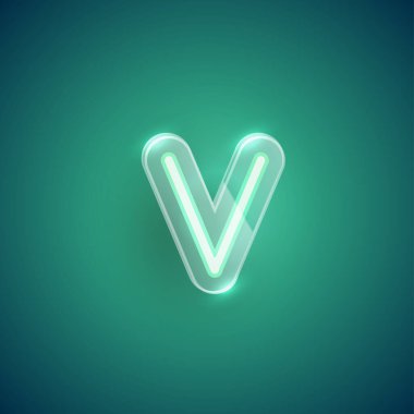 Plastik kutulu gerçekçi neon V karakteri, illu vektörü