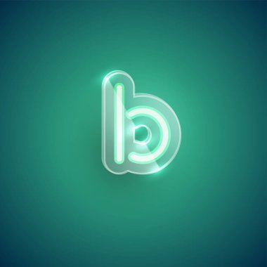Plastik kutulu gerçekçi neon B karakteri, illu vektörü