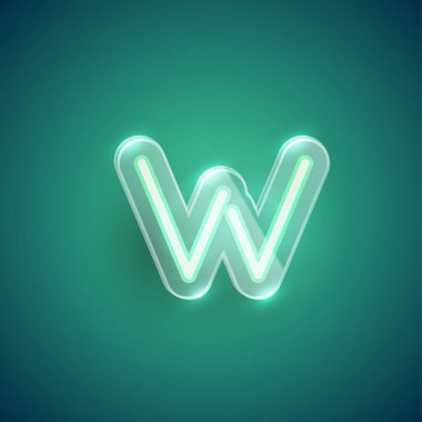 Plastik çantalı gerçekçi neon W karakteri, illu vektörü.