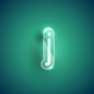 Plastik kutulu gerçekçi neon J karakteri, illu vektörü