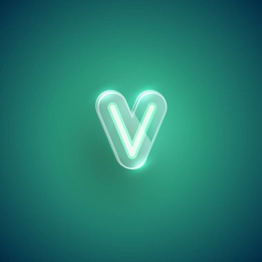 Plastik kutulu gerçekçi neon V karakteri, illu vektörü