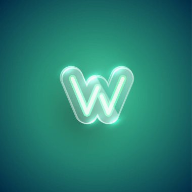 Plastik çantalı gerçekçi neon W karakteri, illu vektörü.