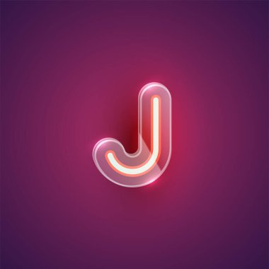 Plastik kutulu gerçekçi neon J karakteri, illu vektörü