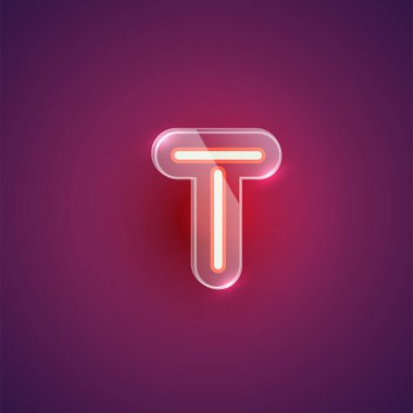 Plastik kaplı gerçekçi neon T karakteri, illu vektörü.
