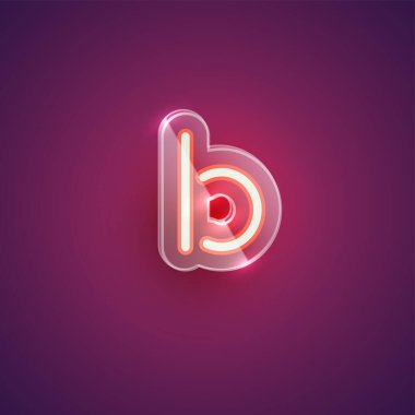 Plastik kutulu gerçekçi neon B karakteri, illu vektörü