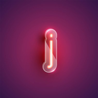 Plastik kutulu gerçekçi neon J karakteri, illu vektörü