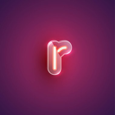 Plastik kutulu gerçekçi neon R karakteri, illu vektörü