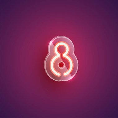 Plastik kutulu gerçekçi neon '8' karakteri, vektör il