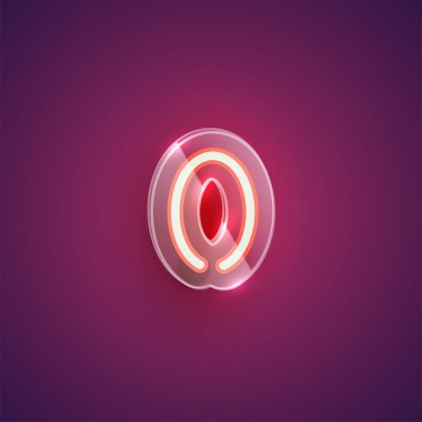 Plastik çantalı gerçekçi neon '0' karakteri, vektör il