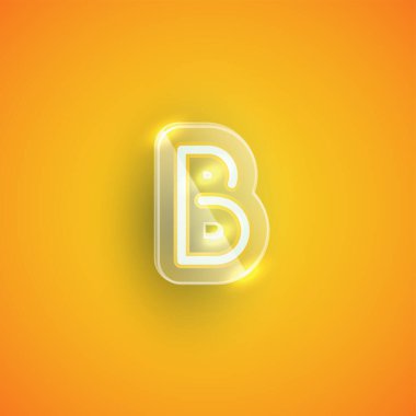 Plastik kutulu gerçekçi neon B karakteri, illu vektörü